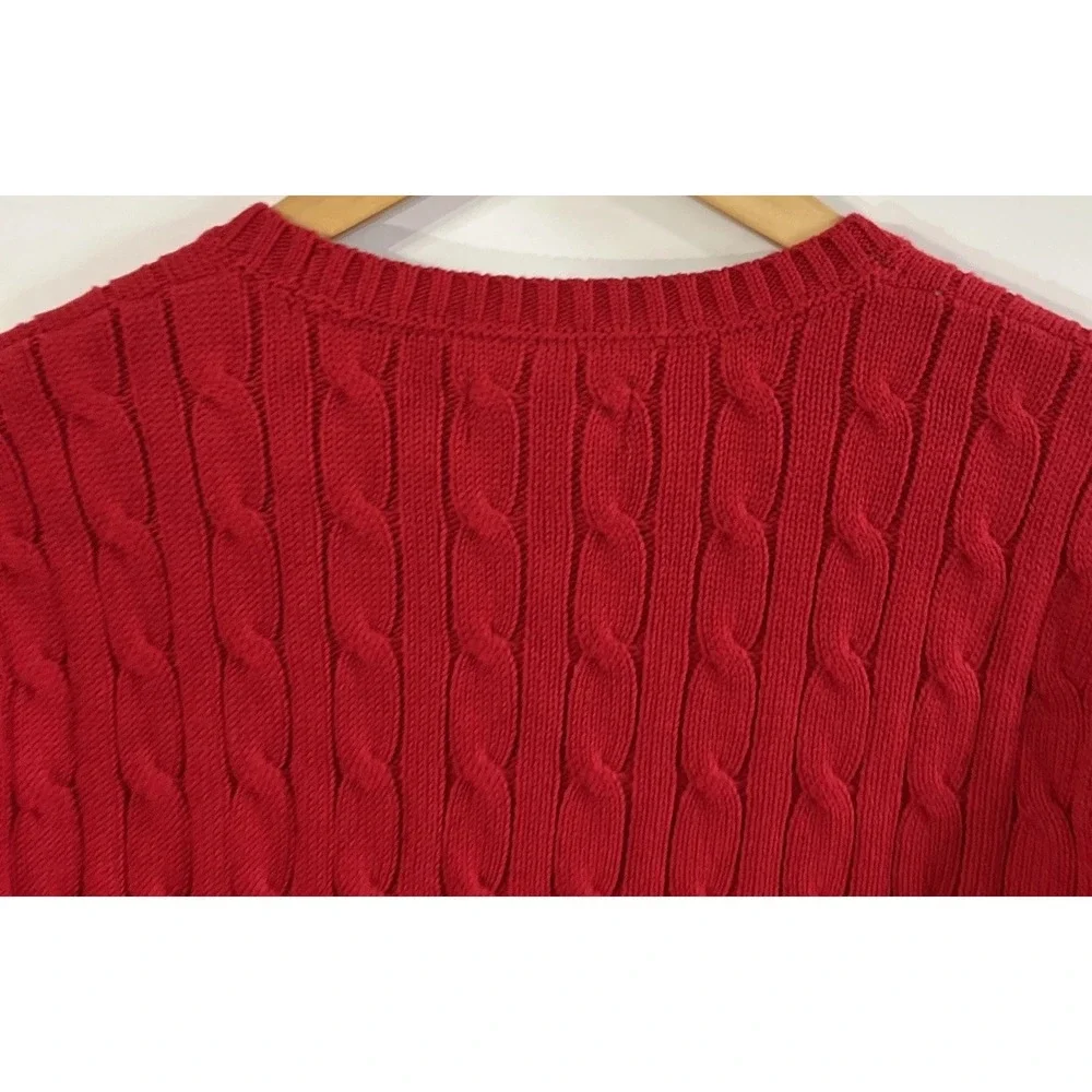 Polo Ralph Lauren Boys Cable Knit Crew Neck Sweater Christmas Red Sz Med 10-12